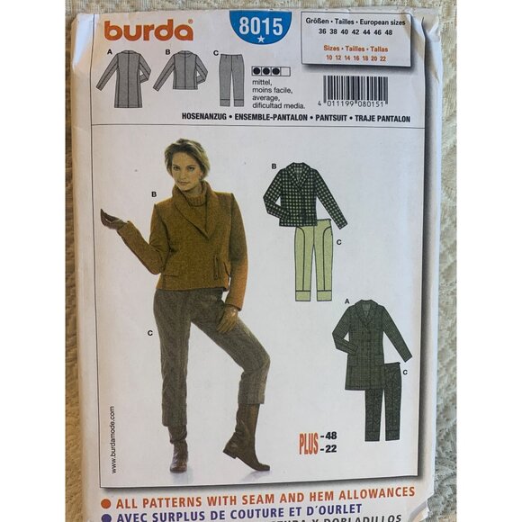 Burda Misses Jacket Pants Sewing Pattern sz 10-22 8015 - uncut - Picture 1 of 10